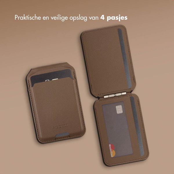 Accezz Leren Wallet met standaard - Geschikt voor MagSafe en Qi2 - Coffee Brown
