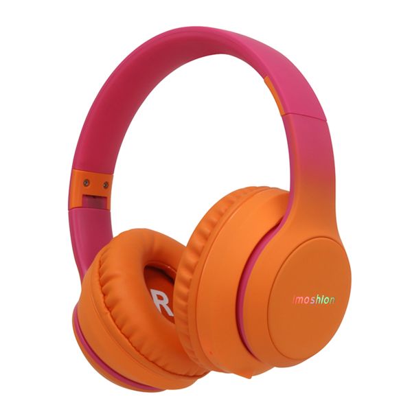 imoshion Kids LED Light Bluetooth Headphones - Kinder koptelefoon met decibelbegrenzer - Draadloze koptelefoon + AUX kabel - Hot Pink / Apricot Orange Crush