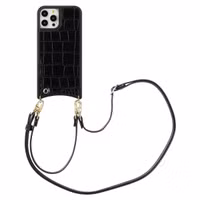 Selencia Nova Croco Telefoonhoes met Koord en Pashouder Apple iPhone 12 (Pro) - Zwart