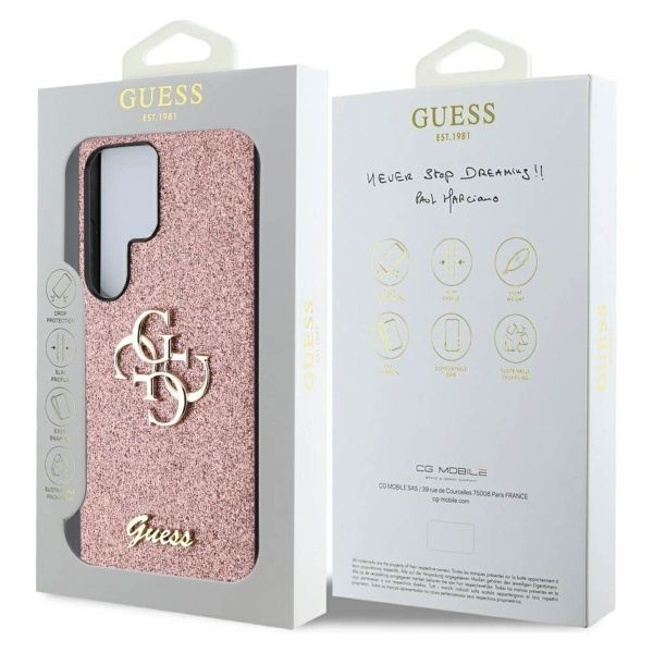 Guess 4G Metal Logo Glitter Backcover Samsung Galaxy S25 Ultra - Roze