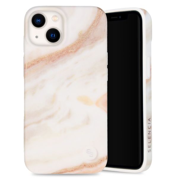 Selencia Aurora Fashion Backcover iPhone 14 - Duurzaam hoesje - 100% gerecycled - Wit Marmer