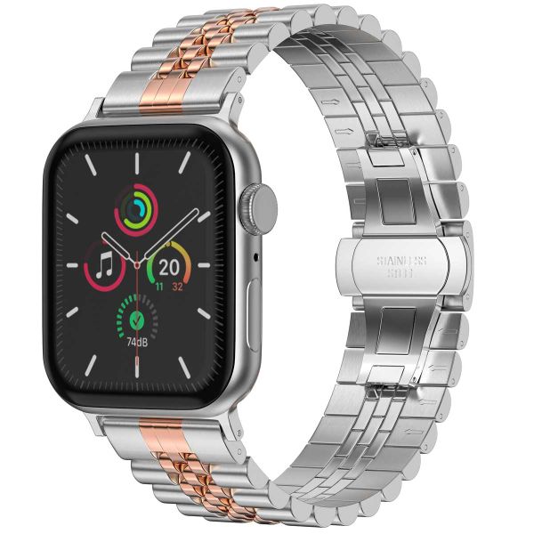 Selencia Jubilee stalen bandje Apple Watch Series 1 t/m 9 / SE (38/40/41 mm) | Series 10 (42 mm) - Zilver / Rosé Goud