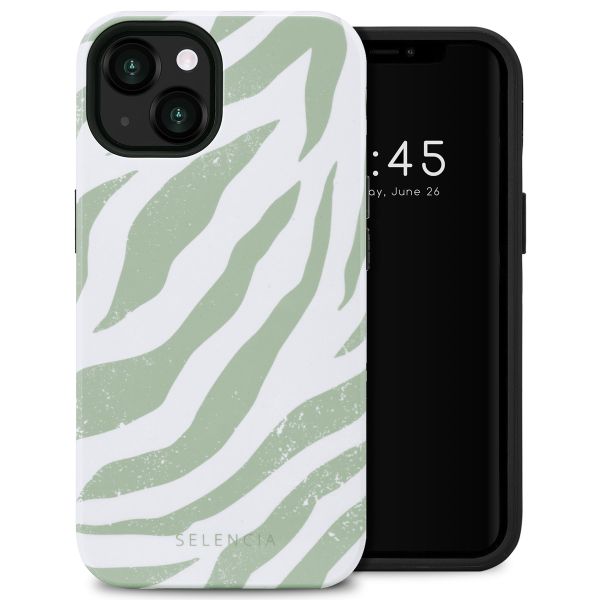 Selencia Vivid Tough Backcover iPhone 13 - Colorful Zebra Sage Green