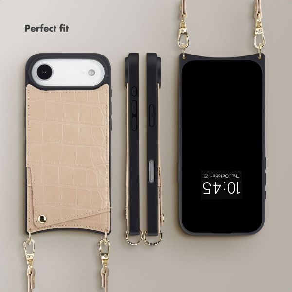 Selencia Nova Croco Phone Case with Cord and Card Holder Apple iPhone Air - Beige