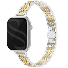 Selencia Slim Steel Jubilee Inspired schakelbandje Apple Watch Series 1 t/m 9 / SE (38/40/41 mm) | Series 10 (42 mm) - Zilver & Goud