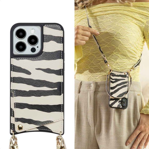 Selencia Nova Phone Case with Cord and Card Holder Apple iPhone 13 Pro - Zazzy Zebra