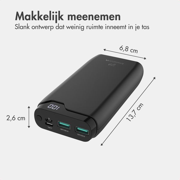 imoshion Powerbank 20.000 mAh - 22,5W Snellader - USB-C / USB-A - Zwart