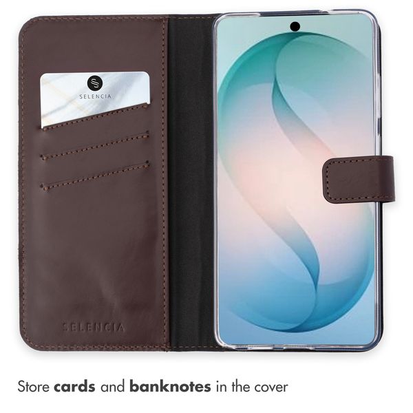 Selencia Genuine Leather Book Case Samsung Galaxy S26 Ultra - Brown