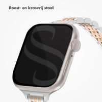 Selencia Slim Steel Jubilee Inspired schakelbandje Apple Watch Series 1 t/m 9 / SE (38/40/41 mm) | Series 10 (42 mm) - Zilver & Rosé Goud