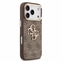 Guess 4G Metal Logo Backcover Apple iPhone 17 Pro - Gold Edge - Brown