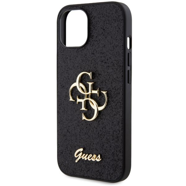 Guess 4G Metal Logo Glitter Backcover Apple iPhone 15 - Zwart
