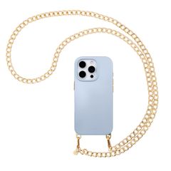 Selencia Rivièra MagSafe Backcover met afneembare haakjes voor de Apple iPhone 16 Pro Max - Powder Blue + Bold Chain (130 cm) - Gold