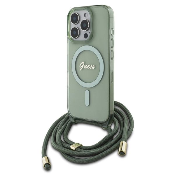 Guess MagSafe IML Backcover met crossbody cord Apple iPhone 16 Pro - Groen
