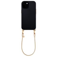 Selencia Rivièra MagSafe Backcover met afneembare haakjes voor de Apple iPhone 15 - Velvet Black + Sleek Chain Polskoord - Gold