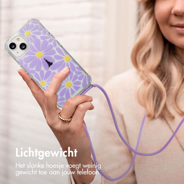 imoshion Design hoesje met koord iPhone 14 - Tropical Violet Flowers Connect