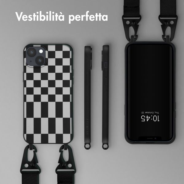 Selencia Siliconen design hoesje met afneembaar koord Apple iPhone 14 Plus - Irregular Check Black