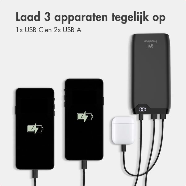 imoshion Powerbank 20.000 mAh - 22,5W Snellader - USB-C / USB-A - Zwart