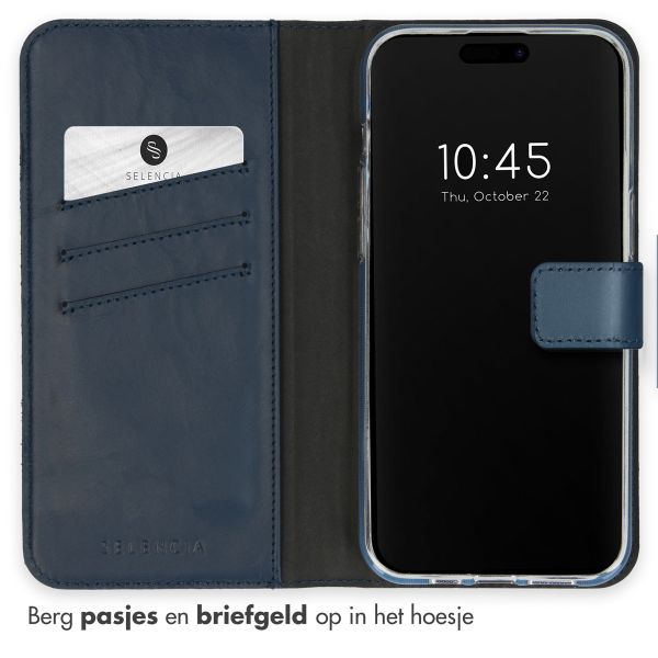 Selencia Echt Leren Bookcase Apple iPhone 15 Pro - Blauw