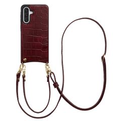 Selencia Nova Croco Telefoonhoes met Koord en Pashouder Samsung Galaxy A36 - Burgundy