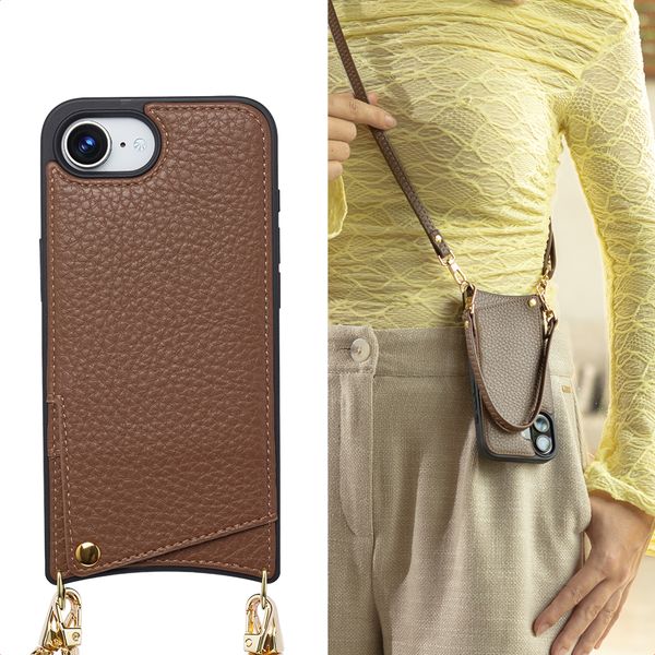 Selencia Nova Telefoonhoes met Koord en Pashouder Apple iPhone 16e - Mocha Brown