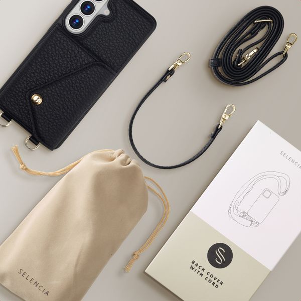 Selencia Sera Phone Case with Cord and Envelope Card Holder Samsung Galaxy S26 - Black
