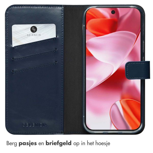 Selencia Echt Leren Bookcase Google Pixel 10 / 10 Pro - Blauw