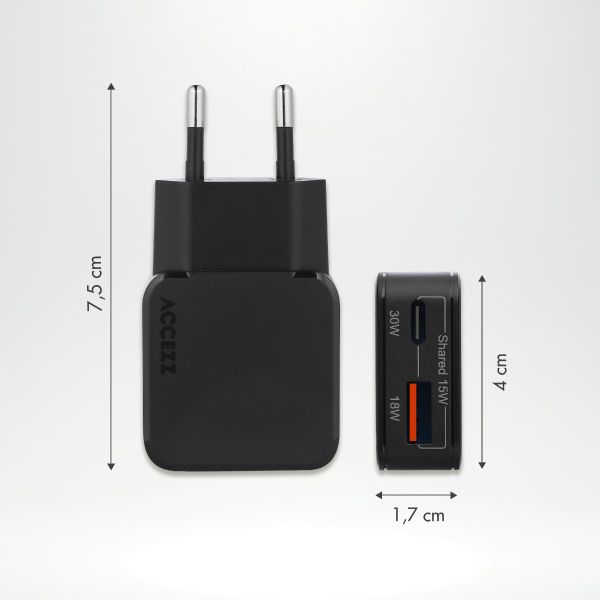 imoshion Powerbank 27.000 mAh + Accezz Ultra Slim GaN Oplader + Accezz USB-C naar USB-C kabel - 1 meter - Zwart