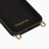 Selencia Rivièra MagSafe Backcover met afneembare haakjes voor de Apple iPhone 15 Pro - Velvet Black + Sleek Chain Polskoord - Gold
