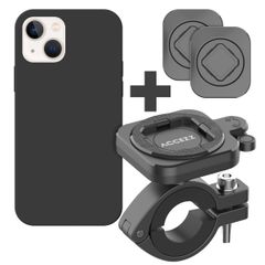 Accezz EasyLock telefoonhouder fiets - inclusief hoesje Apple iPhone 14 - Aluminium - 360 graden draaibaar - Zwart