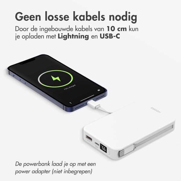 Accezz Powerbank 10.000 mAh met geïntegreerde kabels - Quick Charge en Power Delivery - Wit