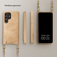 Selencia Nova Croco Telefoonhoes met Koord en Pashouder Samsung Galaxy S25 Ultra - Toasted Almond