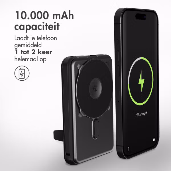 imoshion MagSafe Powerbank met standaard + Accezz Ultra Slim GaN Oplader + Accezz USB-C naar USB-C kabel - 1 meter - Zwart