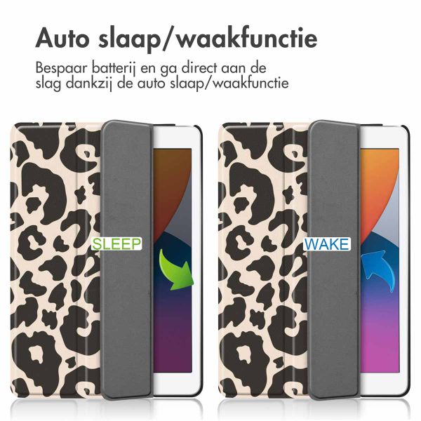imoshion Design Trifold Bookcase Apple iPad 9 (2021) 10.2 inch / iPad 8 (2020) 10.2 inch / iPad 7 (2019) 10.2 inch - Leopard