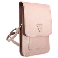 Guess Saffiano Triangle telefoontasje - Geschikt voor smartphones tot 7 inch - Roze
