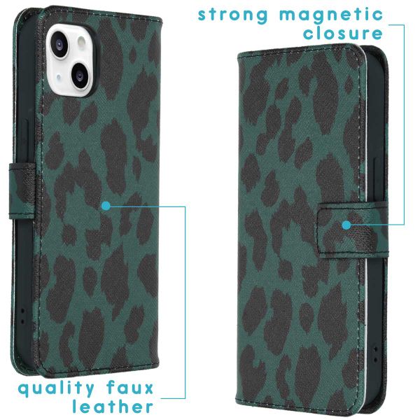 imoshion Design Softcase Bookcase iPhone 13 - Green Leopard