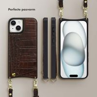 Selencia Nova Croco Telefoonhoes met Koord en Pashouder Apple iPhone 15 - Choco Brown
