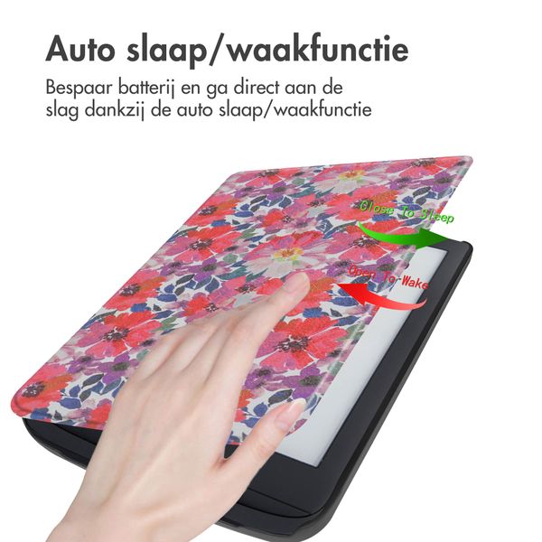 imoshion Design Slim Hard Case Bookcase Pocketbook Touch Lux 5 / HD 3 / Basic Lux 4 / Vivlio Lux 5 - Flower Watercolor