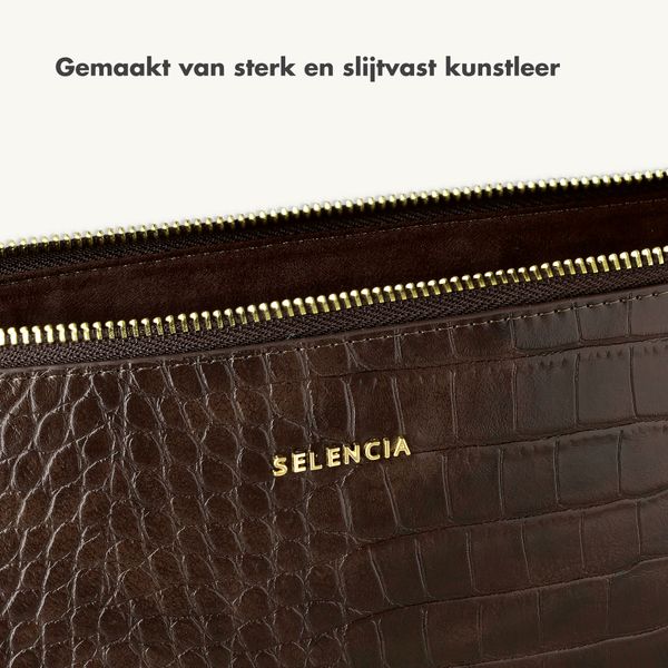 Selencia Croco laptop hoes 14 inch - Laptopsleeve - Choco Brown