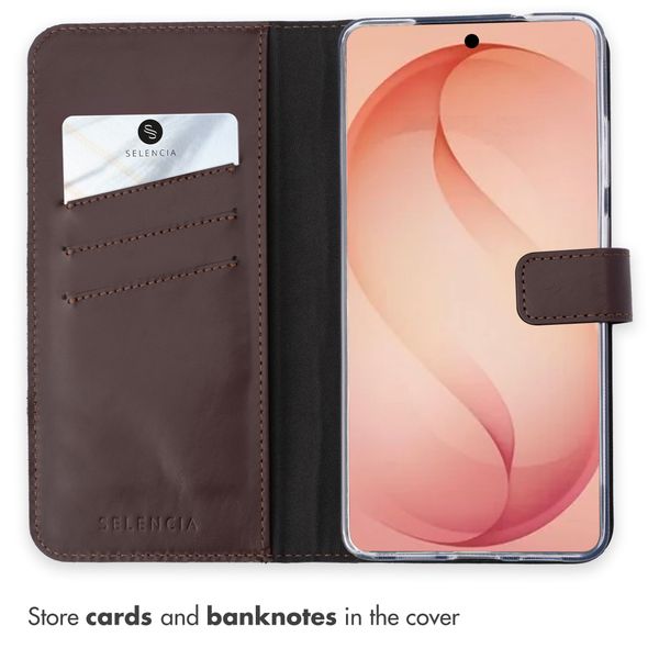 Selencia Genuine Leather Book Case Samsung Galaxy S26 Plus - Brown