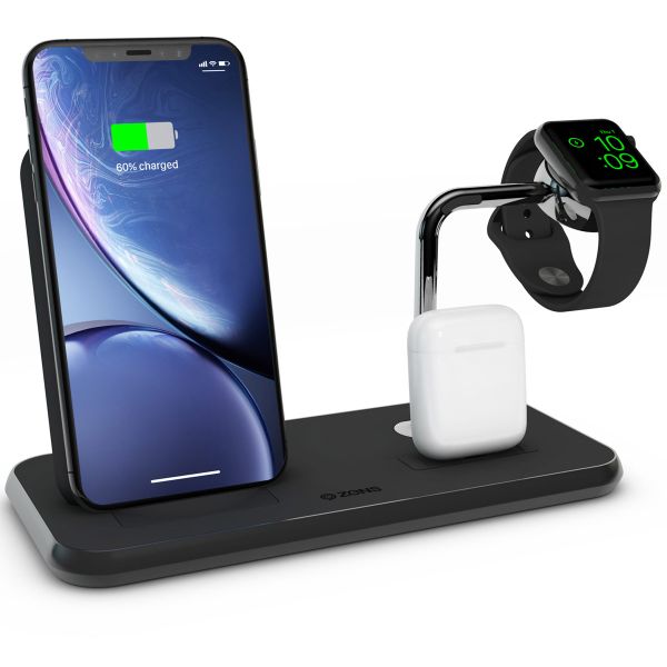 Zens Aluminium Dual Wireless Charger + Dock + Watch - 4 in 1 draadloze oplader - 10 Watt - Zwart