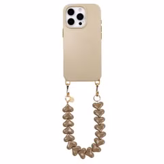 Selencia Rivièra MagSafe Backcover met afneembare haakjes voor de Apple iPhone 16 Pro - Milky Latte + Lova Polskoord - Mocha Brown