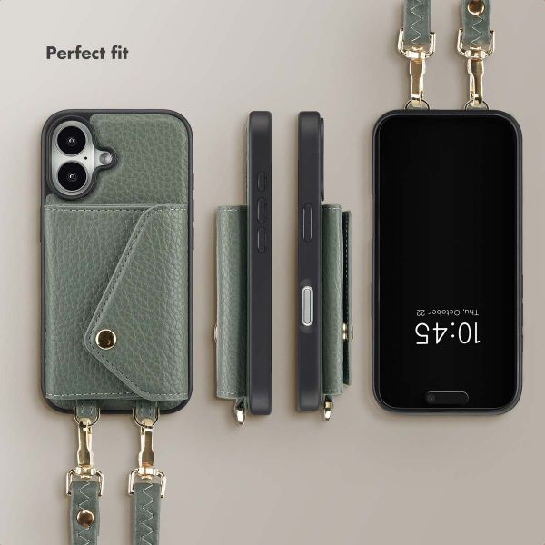 Selencia Sera Phone Case with Cord and Envelope Card Holder Apple iPhone 16 - Sage Green