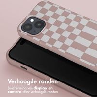 Selencia Siliconen design hoesje met afneembaar koord iPhone 15 Plus - Irregular Check Sand Pink