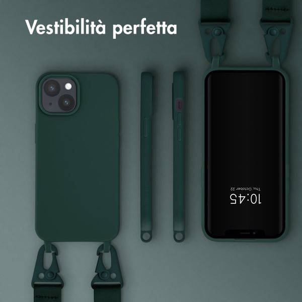 Selencia Siliconen hoesje met afneembaar koord Apple iPhone 15 - Donkergroen
