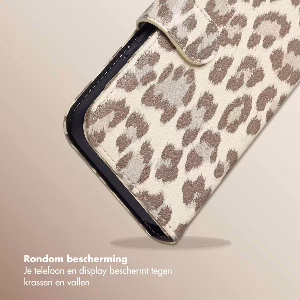 Selencia Sabi Bookcase met Panterprint Apple iPhone 16e - Soft Ivory