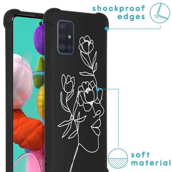 imoshion Design hoesje met koord Samsung Galaxy A51 - Abstract Gezicht Bloem - Zwart