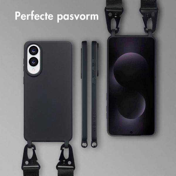 Selencia Siliconen hoesje met afneembaar koord Samsung Galaxy S25 Edge - Zwart