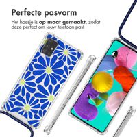 imoshion Design hoesje met koord Samsung Galaxy A51 - Cobalt Blue Flowers Connect