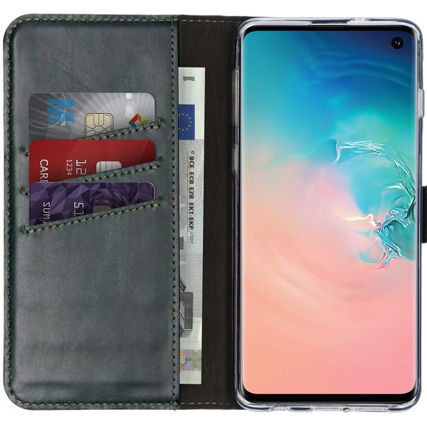 Selencia Echt Lederen Bookcase Samsung Galaxy S10 - Groen