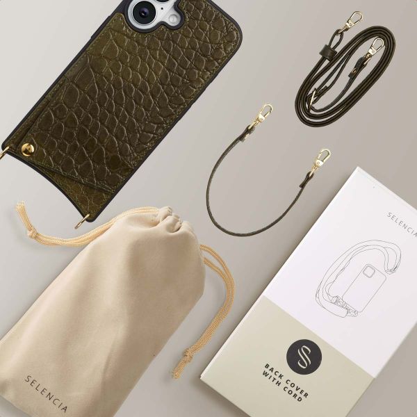 Selencia Nova Croco Telefoonhoes met Koord en Pashouder Apple iPhone 16 - Dark Olive